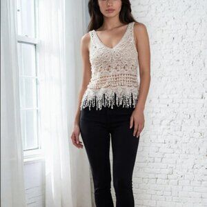 Lovely 153 Vintage Cotton Cream Crochet Top Boho Fairy Whimsy Cottagecore L